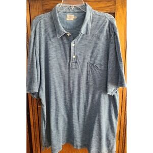 Faherty Brand Mens XXL Indigo Dyed Striped Cotton Short Sleeve Polo Shirt Blue